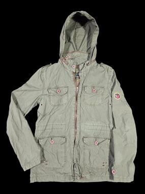 Y2K Split Clothing Jacket Military Style Stow Away Hood Skater Utility Small